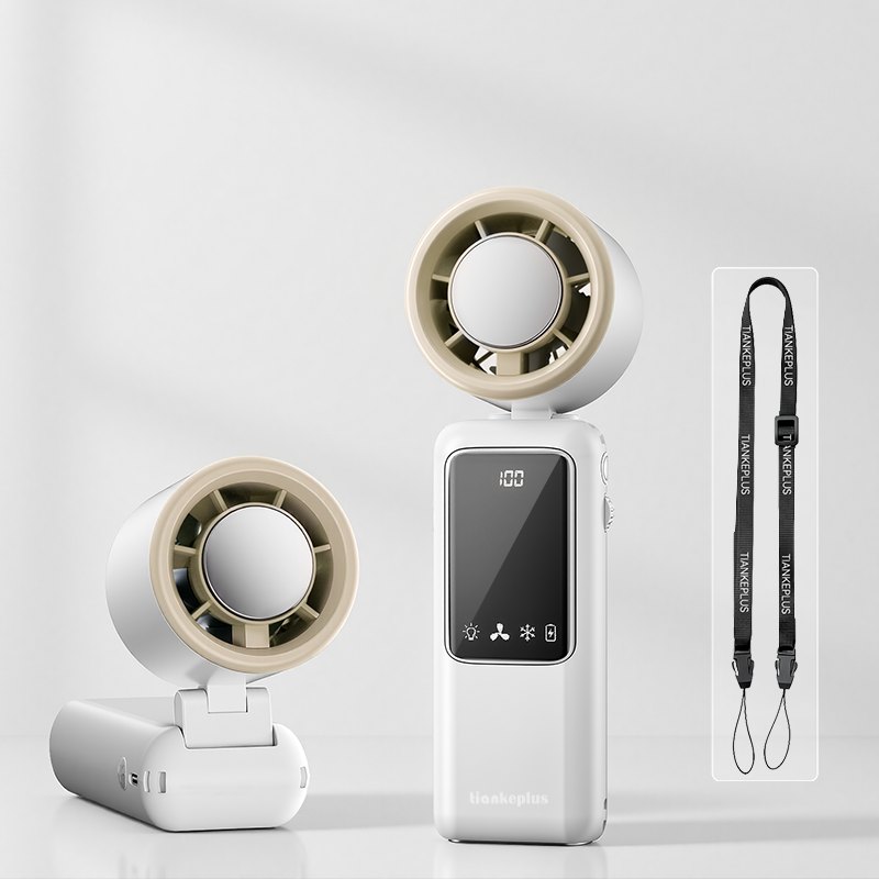 Tiankeplus TF50 TEC Cooling Portable Fan (9000mAh, Handheld/Desktop/Neck Fan, Built-in USB Power Bank & Flashlight)