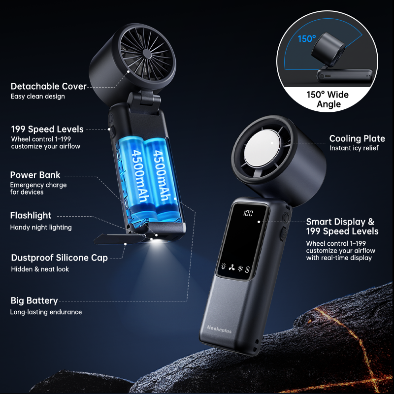 Tiankeplus TF50 TEC Cooling Portable Fan (9000mAh, Handheld/Desktop/Neck Fan, Built-in USB Power Bank & Flashlight)