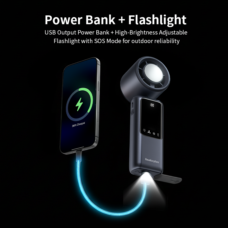 Tiankeplus TF50 TEC Cooling Portable Fan (9000mAh, Handheld/Desktop/Neck Fan, Built-in USB Power Bank & Flashlight)