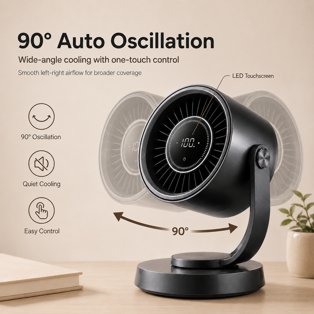 Tiankeplus Floating Desktop Turbo Fan (90° Auto Oscillation, 270° Adjustable Angle, Quiet Comfort Air Circulation)