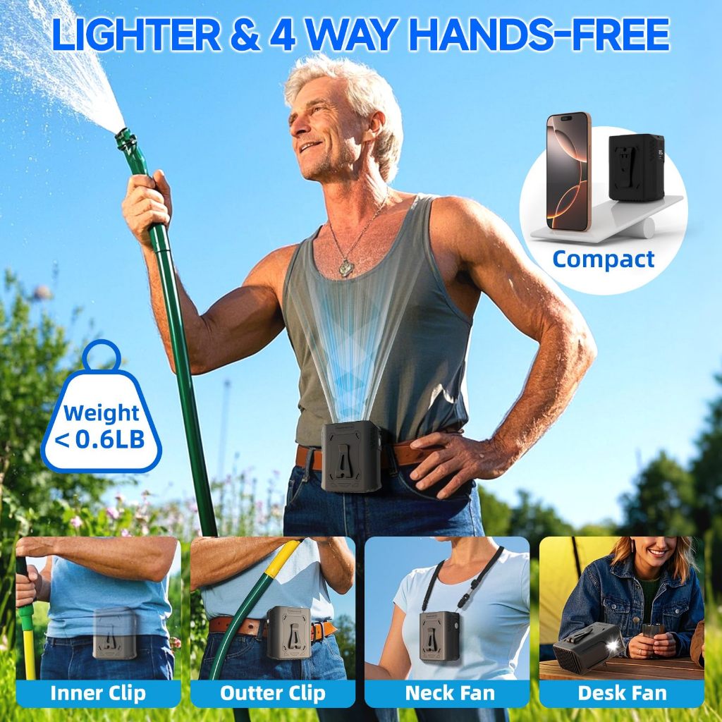 Tiankeplus 8000mAh Outdoor Waist Fan (High-Speed Turbo Cooling, Built-in Flashlight)