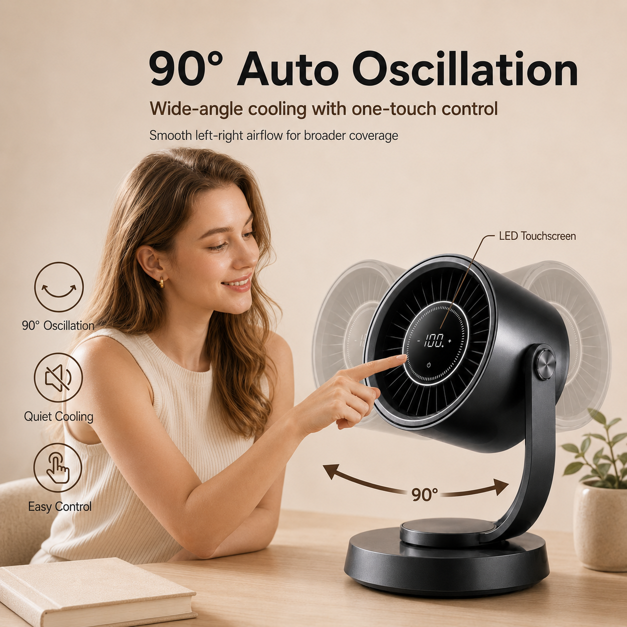 Tiankeplus Floating Desktop Turbo Fan (90° Auto Oscillation, 270° Adjustable Angle, Quiet Comfort Air Circulation)